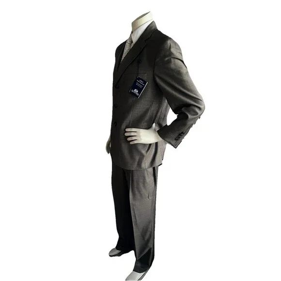 Stafford Suit Men 40S Blazer Jacket Brown Sharkskin Pants 34x30 2pc 100% Wool